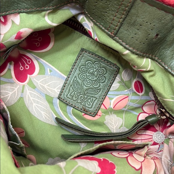 Vintage Lucky Brand crochet felted Red Purple boho sweater Bag w leather straps - Picture 5 of 8